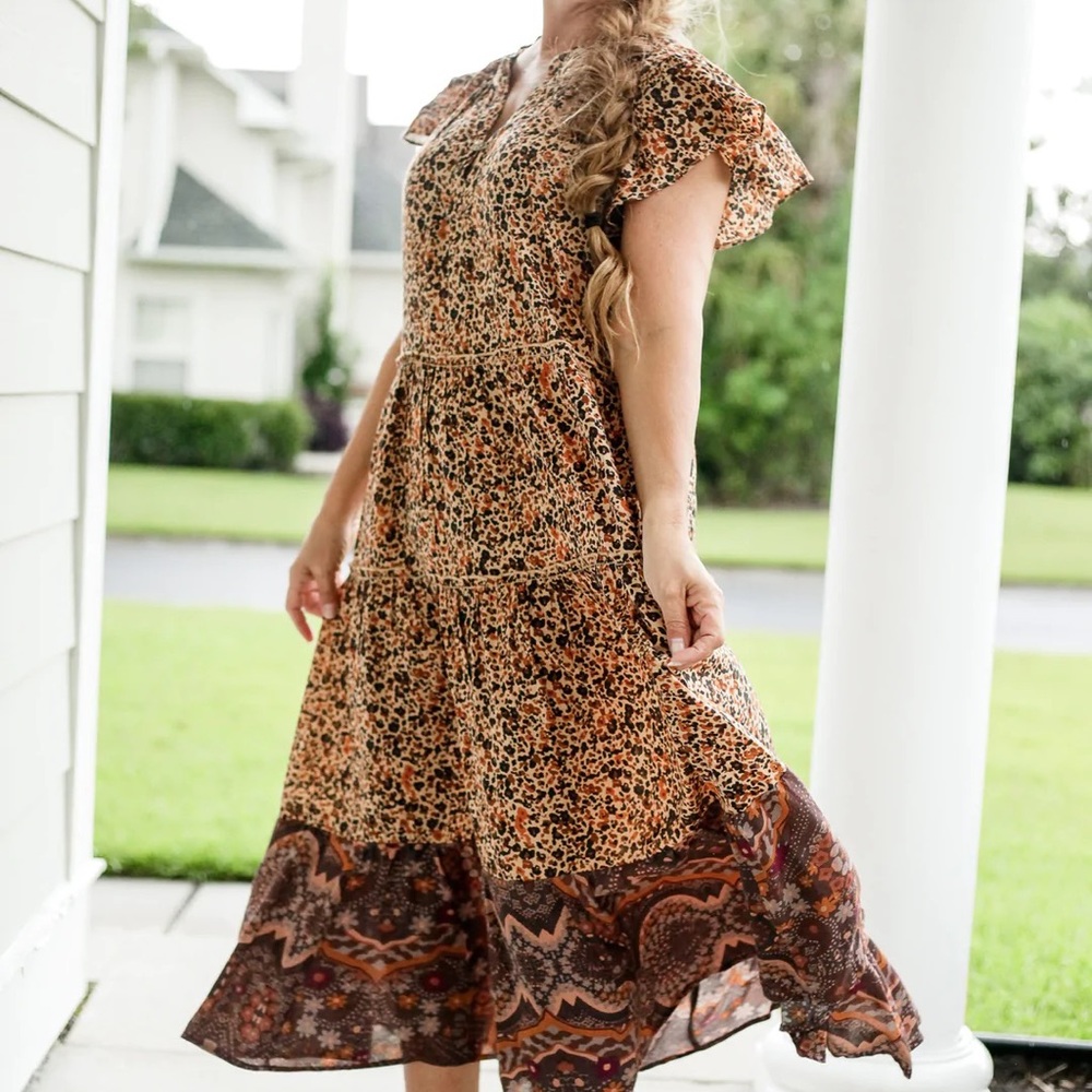 Anthropologie Up-cycled Leopard Tiered Dress NWOT